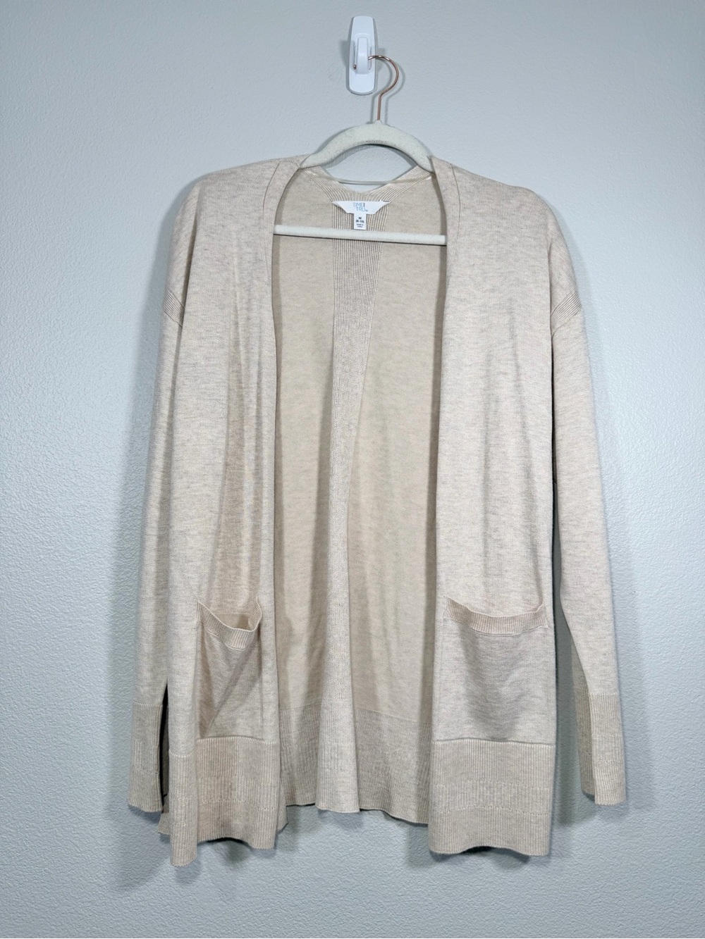 Time and Tru Cardigan Open-Front Lightweight Sweater Beige Cream Pockets Women M